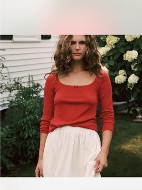 SOLD    Christy Dawn Pointelle Cherry Red Square Neck Top